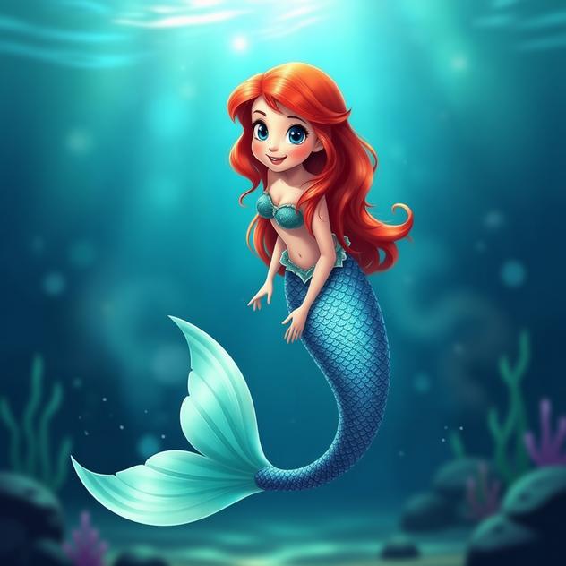 Lili the mermaid smiling underwater